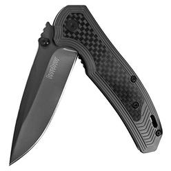 Kershaw Fringe Pocket Knife, 3-inch 8cr13MoV Steel Blade with gray Titanium carbo-Nitride coating, carbon-Fiber Insert SpeedSafe