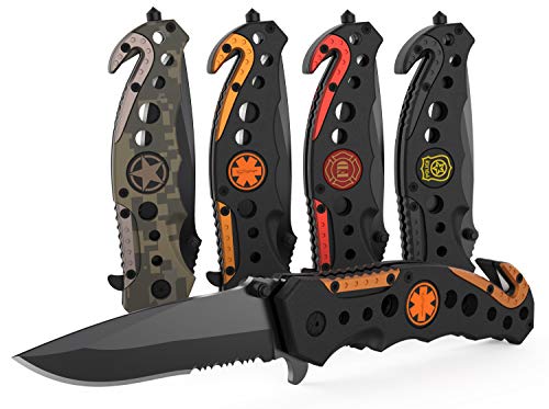 Swiss Safe 3-in-1 EMT/EMS Tactical Knife for First Responders with Window Glass Breaker, Seatbelt Cutter and Steel Serrated Blade