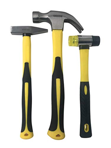 Benchmark - 3 Piece Hammer Set; 16 OZ. Claw Hammer, Tack Hammer; Rubber Mallet (Double SIded); Shock Absorbing Rubber Grips,