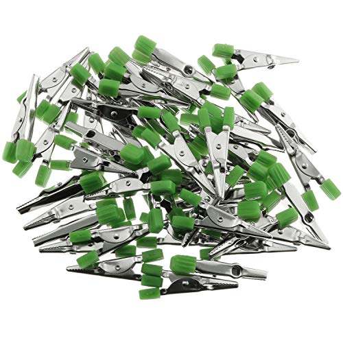 RuiLing 50-Pack 45mm Metal Alligator Test Clips with Green Handle,Silver Tone Metal Crocodile Clamps