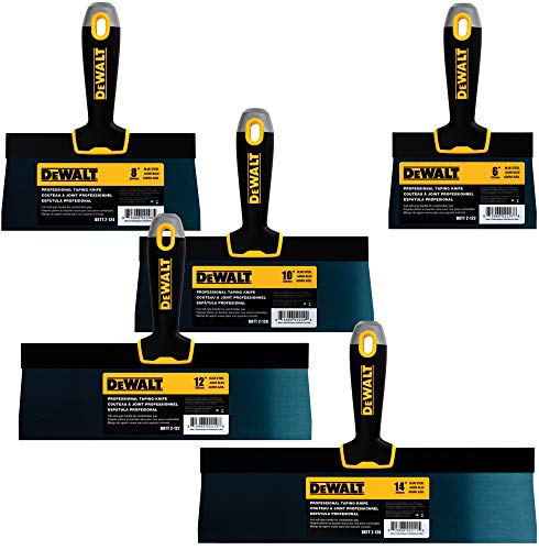 DEWALT Blue Steel Taping Knife 4-Pack | 8/10/12/14-Inches + FREE 6-Inch BONUS | Soft Grip Handles| DXTT-3-162