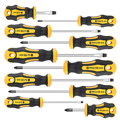 Amartisan 10-Piece Magnetic Screwdrivers Set, 5 Phillips and 5 Slotted Tips Professional Cushion Grip Screwdriver Set
