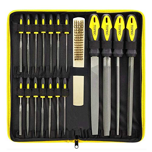 Topec 18Pcs File Set, Swiss Pattern Files, Round and Flat File Kits are Made of High Carbon-Steel, Ideal Wooden Hand Tool for