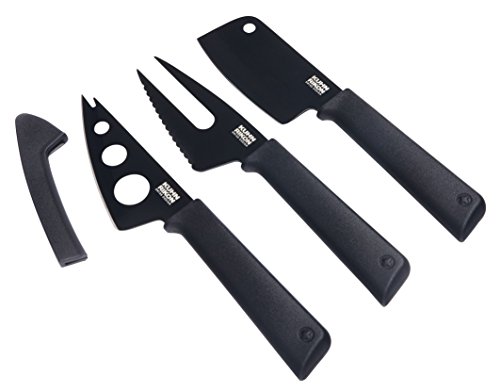 Kuhn Rikon COLORI+ Cheese Knife Set of 3, Mini Cleaver, Cheese Fork and Soft Cheese Knife, Graphite