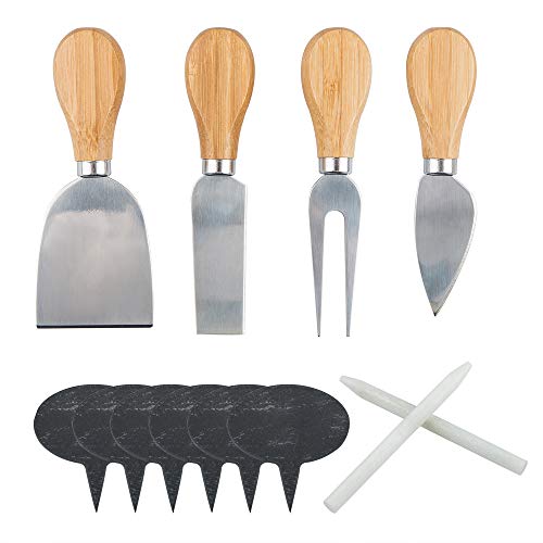 findTop Set of 12, Wood Handle Cheese Knives with Cheese Markers and Soapstone Chalks, findTop 4 Pieces Cheese Slicer Cheese Cutter,