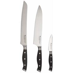 Swiss Diamond SDPKSET02 Knife Set (Includes 3.5" Paring Knife, 8" Chef Knife, 8.5" Bread Knife), Black/Silver, 3 Piece