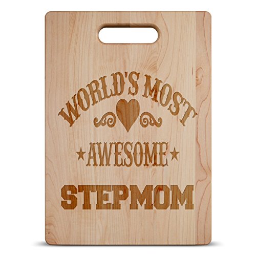 TO2 Best Gifts For Stepmom On Birthday Mothers Day Christmas With Quote World's Most Awesome Stepmom Engraved Bamboo Cutting Board