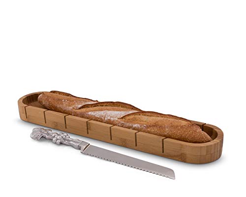 Arthur Court Designs Bamboo Baguette Board with Grape Pattern Bread Cake Knife
