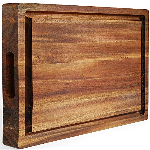 FANICHI Extra Large & Thick Acacia Wood Cutting Board: 16 x 12 x 1.5 Inch Reversible Multipurpose with Juice Groove, Cracker