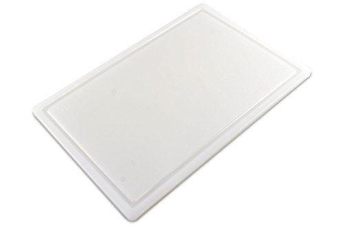 Thirteen Chefs Commercial Plastic Carving Board with Groove, NSF Certified, HDPE Poly, 18 x 12 x 0.5 Inch, White