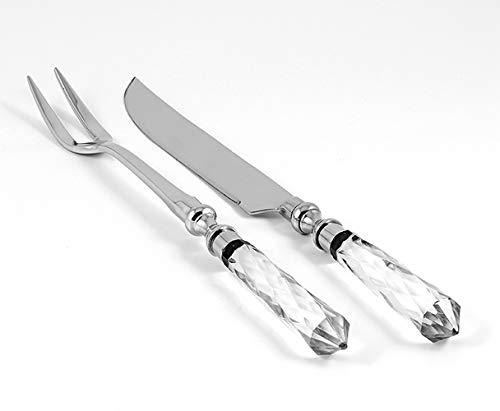 BARSKI Carving 2 Pc Set - Knife 14" Long - Two Tined Fork 13" Long - Crystal Handle - Beautiful Gift Box - by Barski - Made in Europe