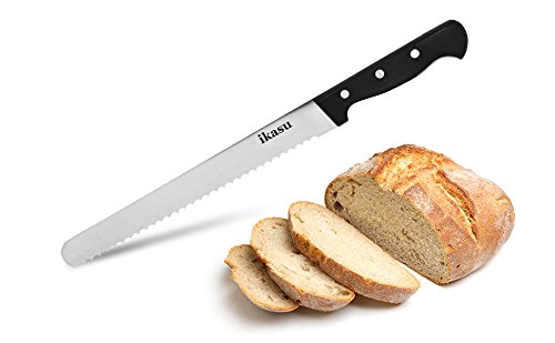 ikasu 10 inch Bread Slicer Knife | Ultra-Sharp German High Carbon Stainless Steel Serrated Edges, Full Tang Blade | Durable