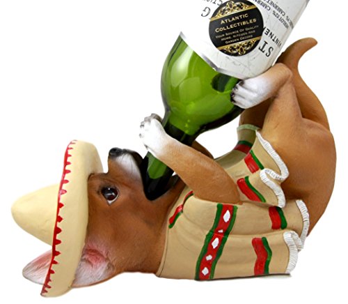 Ebros Gift Atlantic Collectibles Adorable Mexican Chihuahua Poncho Sombrero Decorative Wine Bottle Holder Rack Figurine