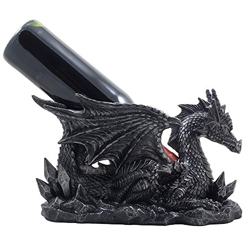 Home 'n Gifts Mythical Guardian Dragon Wine Bottle Holder Statue in Metallic Look for Decorative Medieval and Gothic Decor for Home Bar,
