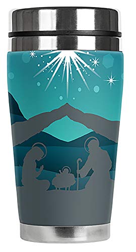 Mugzie 16 Ounce Stainless Steel Travel Mug with Wetsuit Cover - Nativity Scene