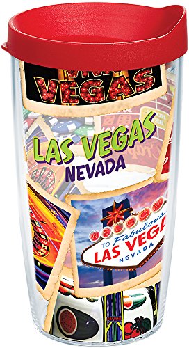 Tervis 1235588 Nevada - Las Vegas Collage Tumbler with Wrap and Red Lid 16oz, Clear