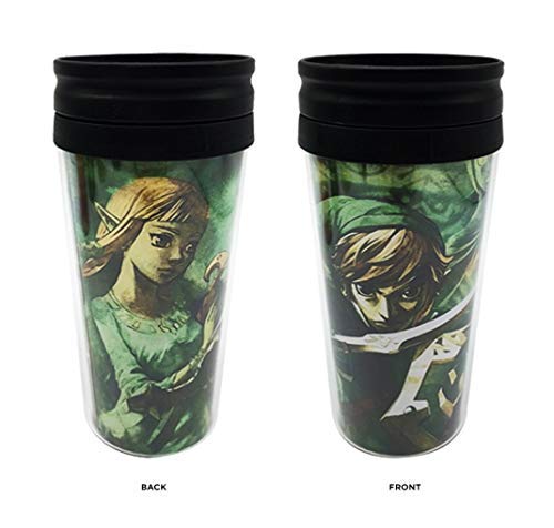 Just Funky The Legend of Zelda Plastic Travel with Gold Tined Lid Mug/Cup (Green, Pack of 1) - Nitendo Switch Gifts & Merchandise Video