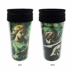 Just Funky The Legend of Zelda Plastic Travel with Gold Tined Lid Mug/Cup (Green, Pack of 1) - Nitendo Switch Gifts & Merchandise Video