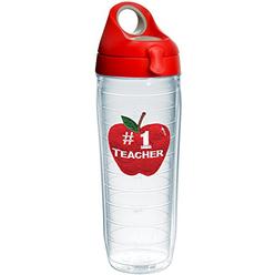 Tervis 1231008 #1 Teacher - Apple Tumbler with Emblem and Red with Gray Lid 24oz Water Bottle, Clear