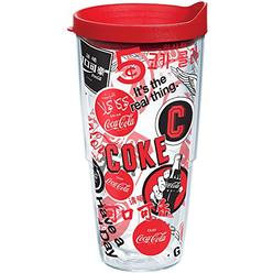 Tervis 1227848 Coca-Cola - All Over Logo Tumbler with Wrap and Red Lid 24oz, Clear