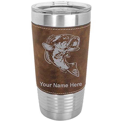 Lasergram 20oz Tumbler Mug, Bass Fish, Personalized Engraving Included (Faux Leather, Rustic)