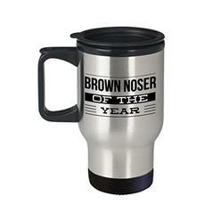 HollyWood & Twine Brown Noser Gag Gifts - Brown Noser of the Year Award Mug Stainless Steel Insulated Travel Mug with Lid Coffee Cup