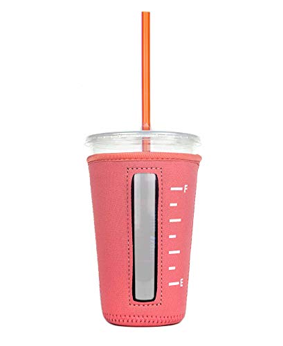 BH essentials Inc. Insulated Neoprene Cup Sleeve/Holder for Iced Beverages, Coffee, and Tea (Coral, Medium)