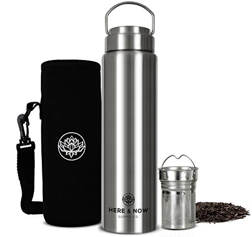 Here & Now Supply Co. All-Purpose Travel Mug and Tumbler | Tea Infuser Water Bottle | Fruit Infused Flask | Hot & Cold Double Wall Stainless Steel