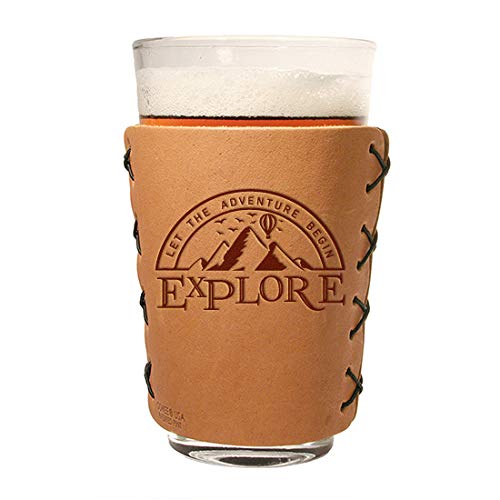 Oowee Products 16oz Leather Pint Hugger - Explore Design - All Natural Drink Insulator