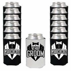 Shop4Ever The Groom Tuxedo and Groomsman Tuxedo Can Coolie ~ Wedding Bachelor Party Beer Can Sleeve Coolers ~ (Groomsman, 12