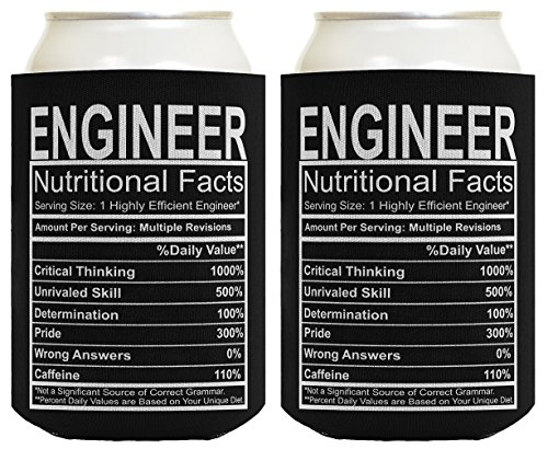 ThisWear Engineering Gifts Engineer Nutritional Facts Engineer Gag Gifts Electrical Engineer Gifts 2 Pack Can Coolie Drink Coolers