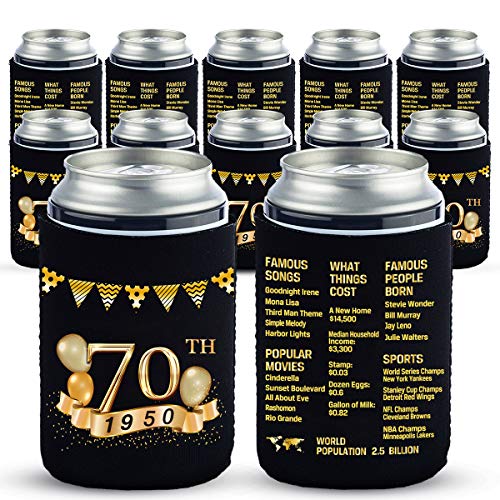 Yangmics Direct Yangmics 70th Birthday Can Cooler Sleeves Pack of 12-1950 Sign - 70th Anniversary Decorations - Dirty 70th Birthday Party