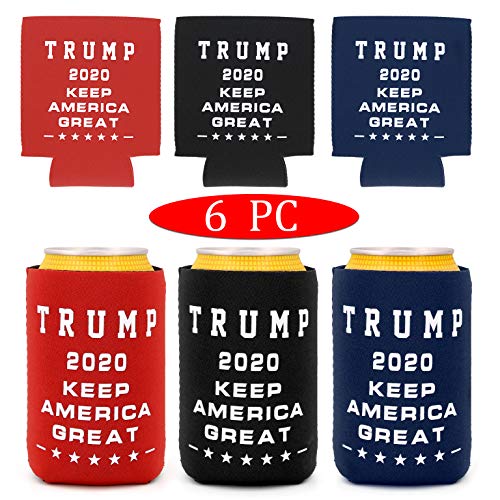 Bofoho Can Coolie 6 PC, Beer Can Coolers Trump 2020 Keep America Great Can Holder for Party. with 3 Colors for Drink Coolers Coolies