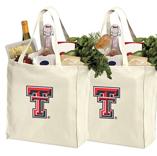 Broad Bay Reusable Texas Tech Shopping Bags or Texas Tech Red Raiders Grocery Bag 2Pc Set Natural Cotton