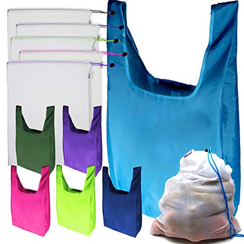 Jalousie 12 Pack Reusable Grocery Bags include 6 Grocery Foldable Totes Polyester Shopping Bags and 6 Large Reusable Mesh