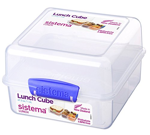 Sistema Lunch Collection Lunch Cube, 47.3 oz./1.4 L, Clear/Blue