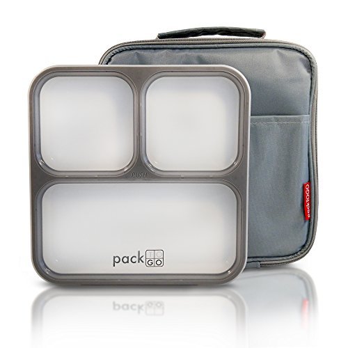 PackTOGO Portion Control Slim Bento Lunch Box Container Set w/Insulated Lunch  Bag for Adults (Gray)