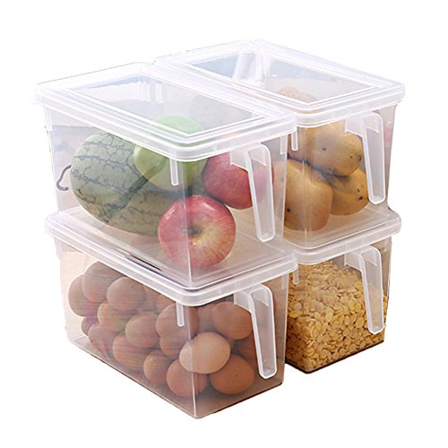 Eanpet Large Refrigerator Food Storage Organizer Container with Lids, Clear Plastic Organizer Handle Bins Square Food Saver