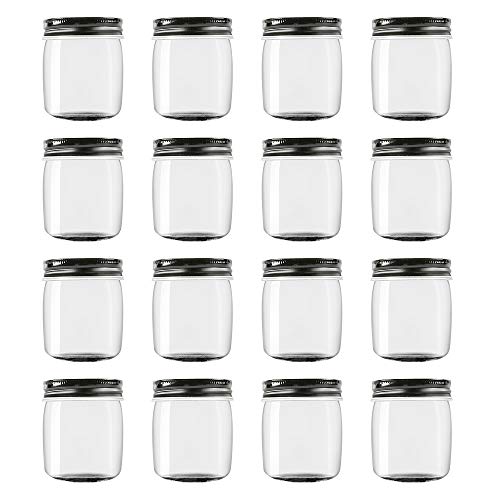 Novelinks 8 Ounce Clear Plastic Jars with Black Lids - Refillable Round Clear Containers Clear Jars Storage Containers for