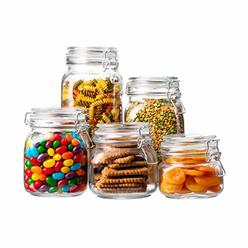 EatNeat Set of 5 Clear Glass Kitchen Canisters and Canning Jars with Airtight Bail & Trigger Hermetic Seal Clear Glass Lids