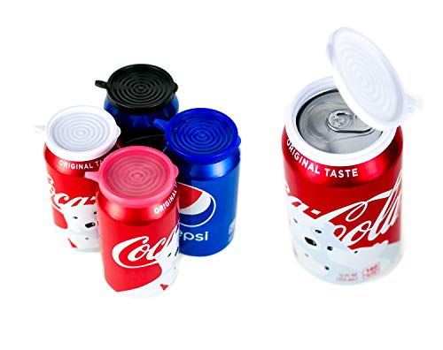 Smarter-Seal, [New 8-Pack, Multi-Color (2 Red, 2 White, 2 Blue, 2 Black), Soda or Beverage Can Lid, Cover or Protector