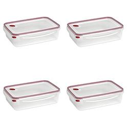 Sterilite 03426604 Ultra-Seal 16 Cup Food Storage Container, See-Through Lid & Base with Rocket Red Accents, 4-Pack