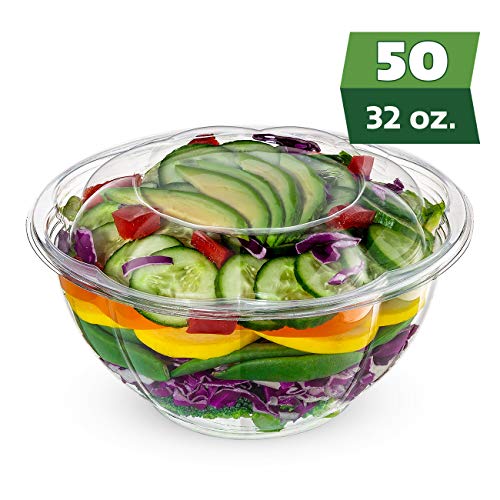 Comfy Package [50 Sets] 32 oz. Plastic Salad Bowls To-Go With Airtight Lids, Salad Containers