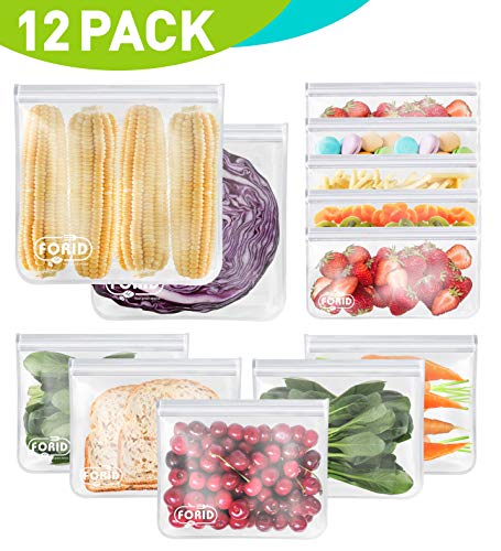 FORID Reusable Storage Bags - 12 Pack EXTRA THICK Freezer bags (2 Reusable  Gallon Bags & 5 Reusable Sandwich Bags & 5 Reusable