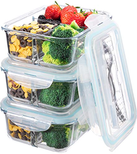 S SALIENT Glass Meal Prep Containers 3 Compartment - Bento Box Glass Lunch  Containers - Meal Prep Glass Container - Food Storage