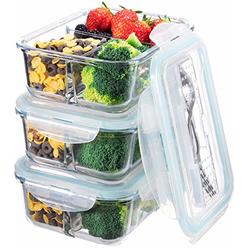 S SALIENT Glass Meal Prep Containers 3 Compartment - Bento Box Glass Lunch Containers - Meal Prep Glass Container - Food Storage