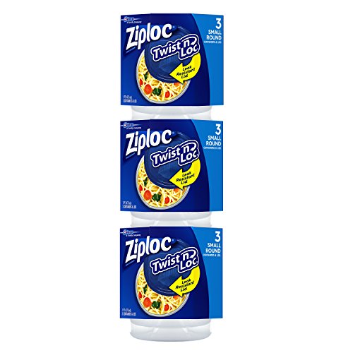 Ziploc Twist 'n Loc, Storage Containers for Food, Travel and Organization, Dishwasher Safe, Small Round, 3 Count, Pack of 3