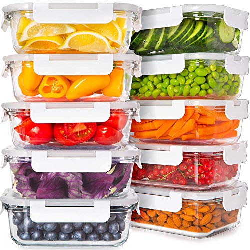 Prep Naturals Glass Food Storage Containers with Lids [24 Ounce, 20Pcs]  Glass Containers for Food Storage with Lids Glass