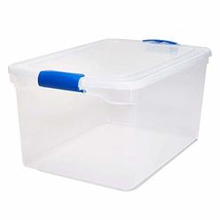 Homz Products Homz Plastic Storage, Modular Stackable Storage Bins with Blue Latching Handles, 66 Quart, Clear, 2-Pack