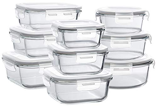 Bayco Glass Storage Containers with Lids, 9 Sets Glass Meal Prep Containers Airtight, Glass Food Storage Containers, Glass